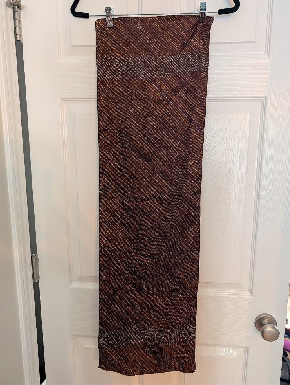 Brown Rust Abstract Striped Long Rectangular Scarf Lightweight Boho Vintage Styl